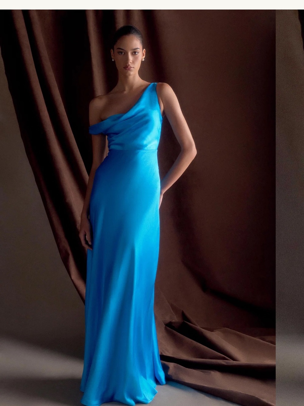 Meshki One-Shoulder Satin Maxi Dress in Bright Blue